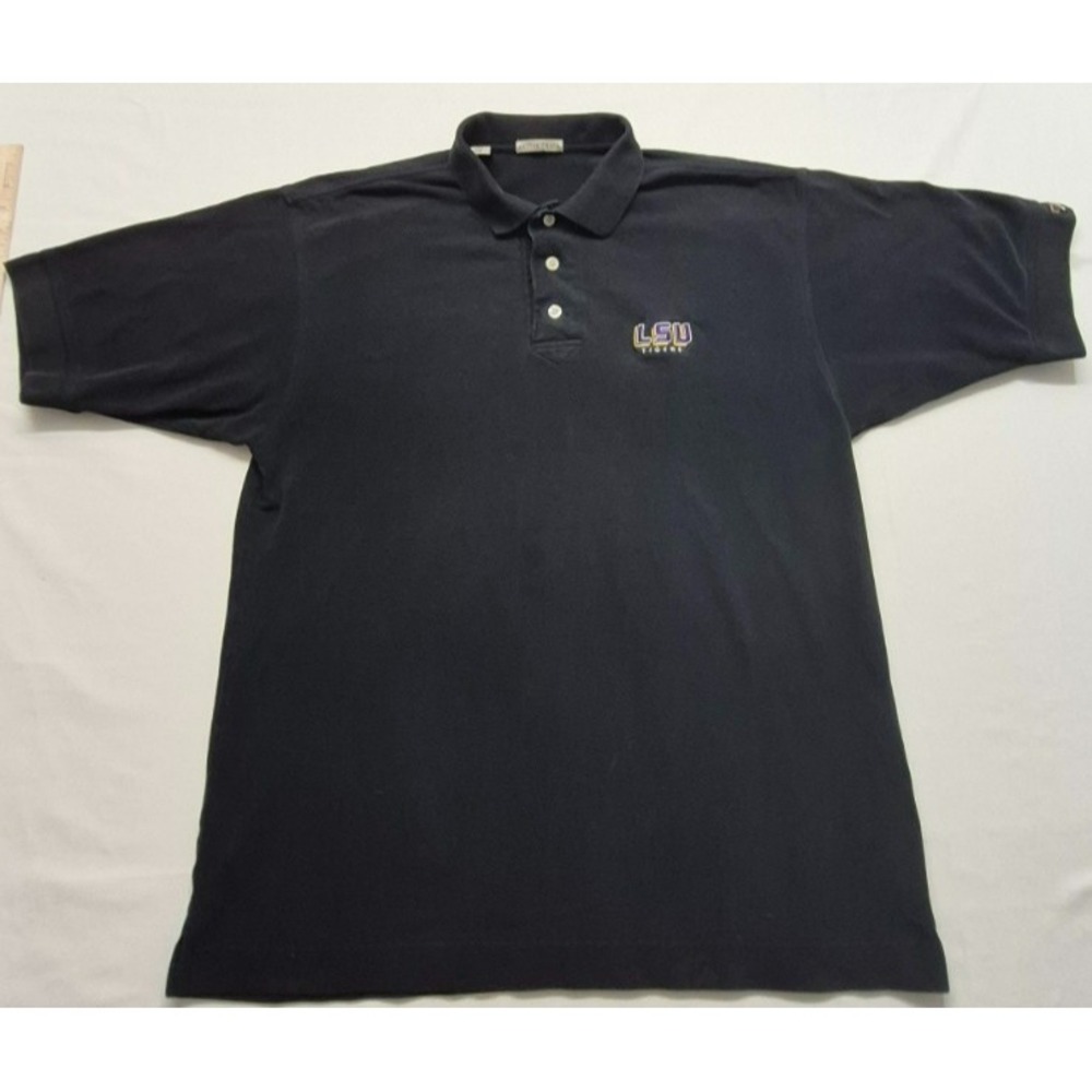 LSU Tigers Cutter & Buck men's black golf knit polo logo on chest sz. L football